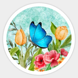 Blue butterfly flying in a garden Sticker